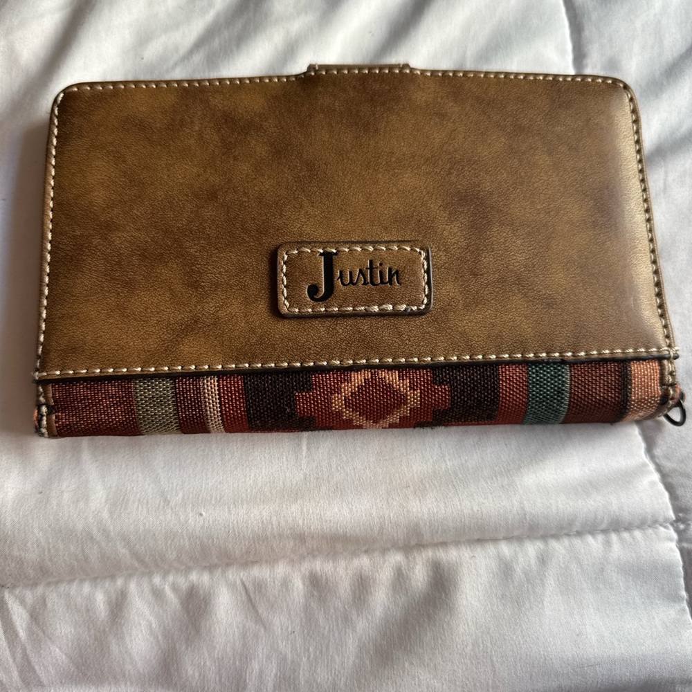 Justin Boots Brown and Red Wallet with Southwestern Flair